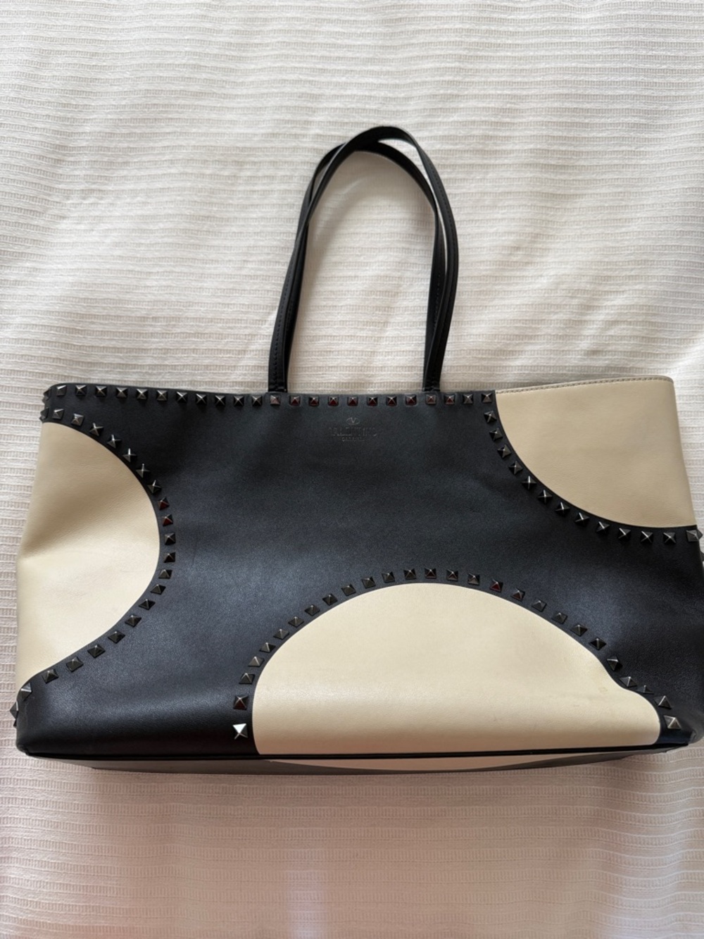 Valentino Garavani Black Leather Tote with Silver Rockstuds